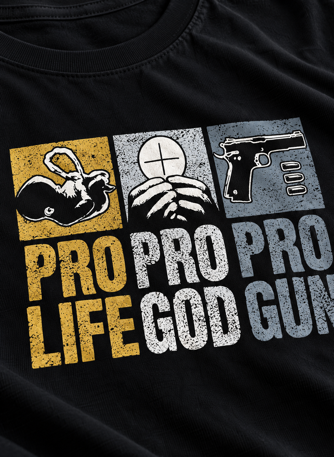 Camiseta PRO-LIFE PRO-GOD PRO-GUN Veste Sacra