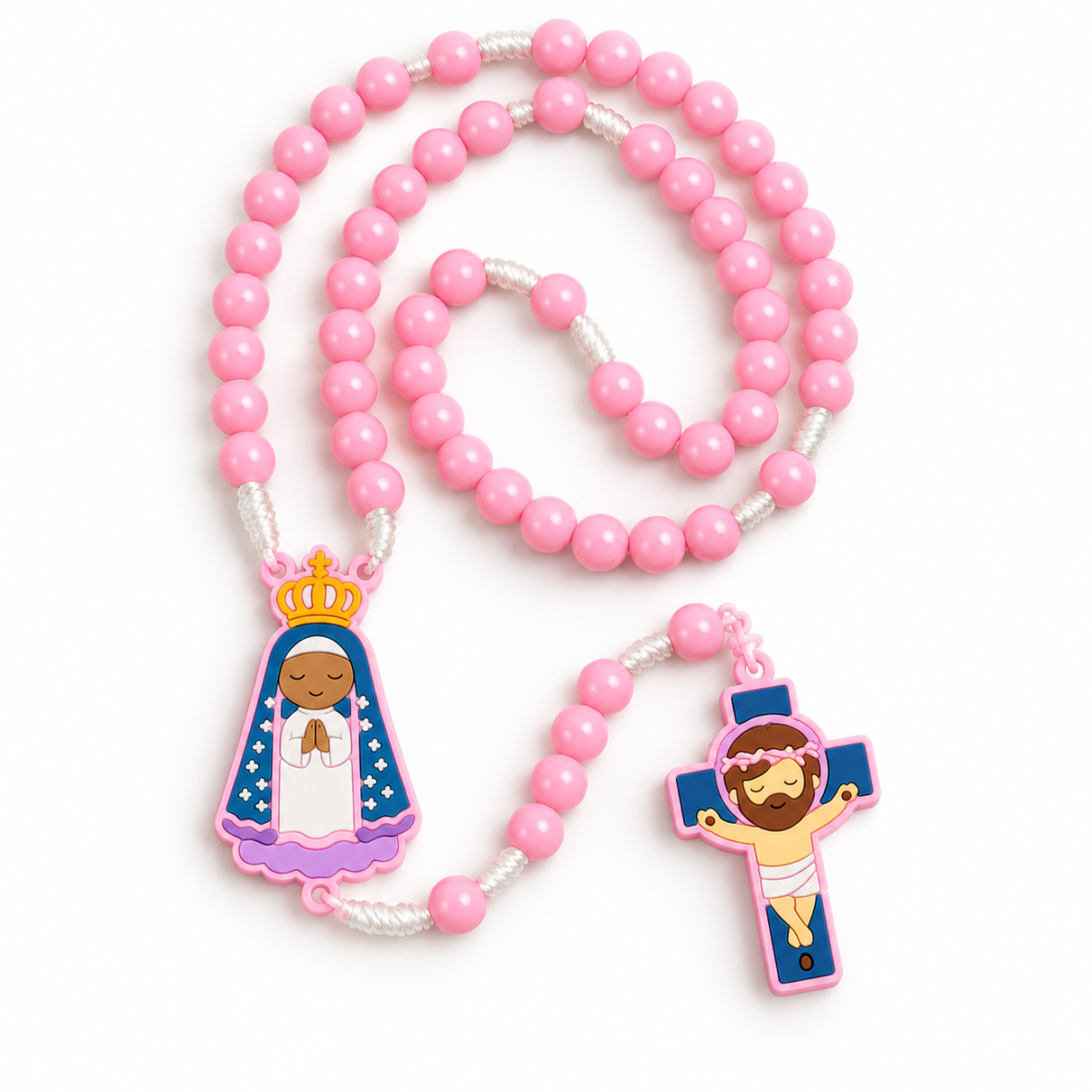 Terço Infantil rosa com Nossa Senhora Aparecida