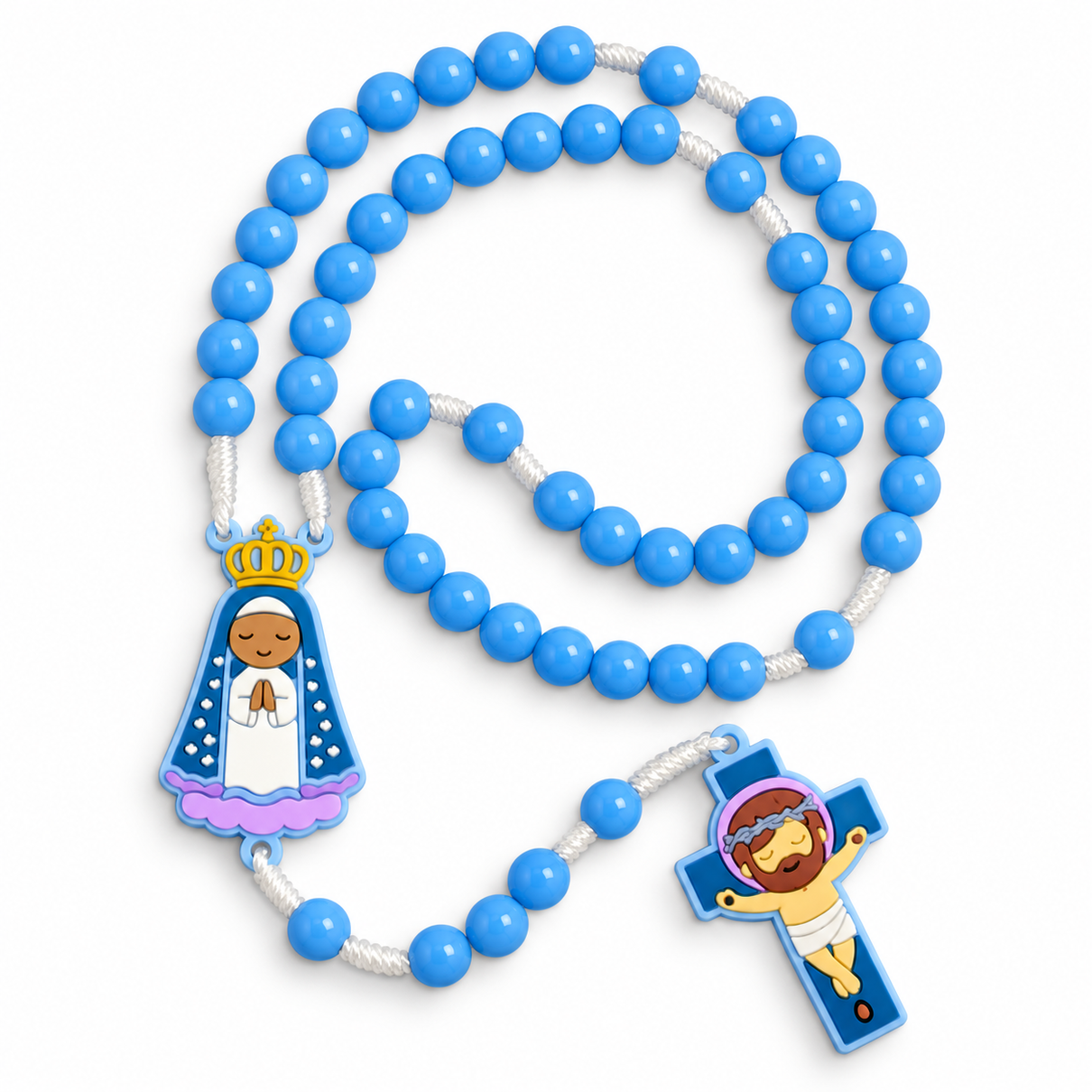 Terço Infantil azul com Nossa Senhora Aparecida